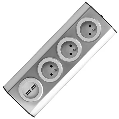 Imagen de ORNO FS 3 Enchufes Cocina Montaje En Superficie de 45 3680W para Cocina, Oficina y Encimera, Color Plateado (3 Veces sin Cable + 2xUSB)