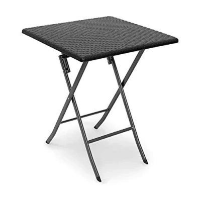 Imagen de Relaxdays Mesa Terraza Plegable Bastian, Cuadrada, 74 x 61,5 61,5cm, Efecto Ratán, para Exterior, Mesita Jardín, Negro