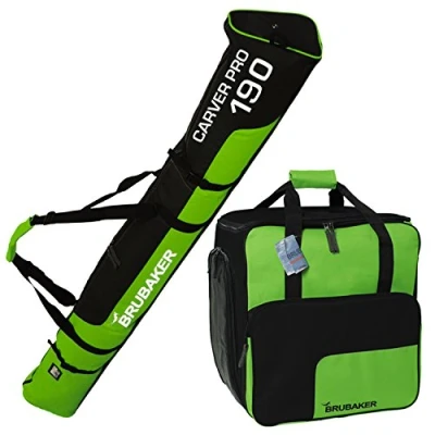Imagen de BRUBAKER Conjunto &#039;Super Function 1.0&#039; Bolsa para Botas y Casco de Ski Junto a &#039;Carver Pro un par Verde/Negro 190 cms.