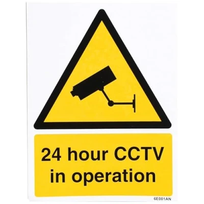 Imagen de Vsafety 6e001an s&#039;24 horas CCTV en funcionamiento&#039; ADVERTENCIA Señal de seguridad, vinilo autoadhesivo, vertical, 150 mm x 200 mm), color negro/amarillo
