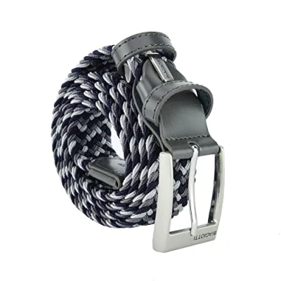 Imagen de Biagiotti Cinturón Elástico Trenzado, Hombre y Mujer, Con Inserciones en Piel Verdadera Caja de Regalo (125 (taglia 54 56), azul gris mix)