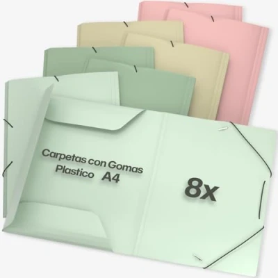 Imagen de ACROPAQ 8 x Carpeta Elástica A4 Hasta 200 Páginas, Ancho del Lomo 2,5 cm, Cierre Elástico, Tierra, Colección de Colores &#039;Naturaleza&#039; Carpetas con Documentos