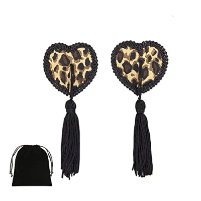 Imagen de Pezones de leopardo para pezones, Pezoneras, Calcomanías Pétalos, Brasier con borla, Reutilizable mujeres, Negro, Medium