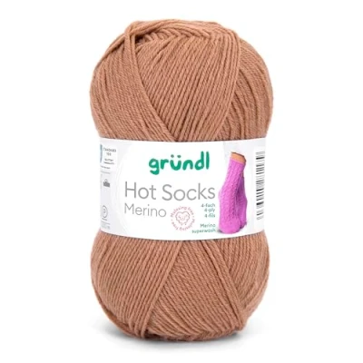 Imagen de Gründl Hots Socks Merino Uni Ovillo de lana para calcetines, 4 hilos, 50 g/200 m, 75% virgen (merino, superwash), 25% poliamida, sin mulesing, certificado Öko tex Standard, (23 Camel)