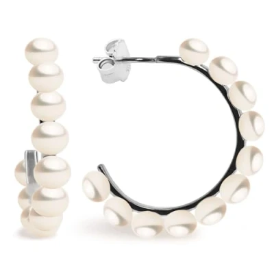 Imagen de Pendientes de Mujer Aros con perlas Blancas Cultivadas Agua Dulce Secret &amp; You Plata Ley 925 milésimas 13 Botón 4 5 mm.