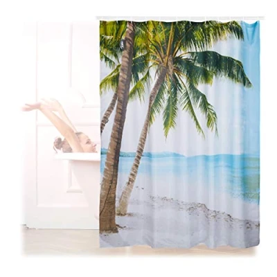 Imagen de Relaxdays Cortina Baño Lavable con Estampado de Playa, Poliéster, Multicolor, 180 x cm
