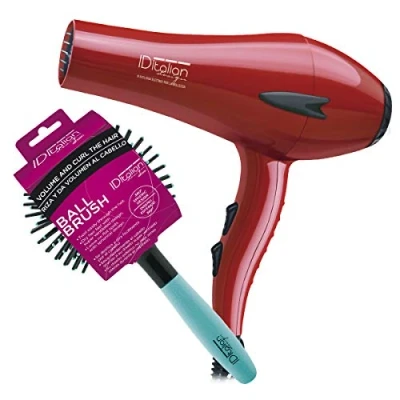 Imagen de ID Italian Design Pack Cuidado del Cabello con Rizador de Pelo y Secador Profesional 3 Modos Calor, 2 Velocidades Color Rojo 2200W