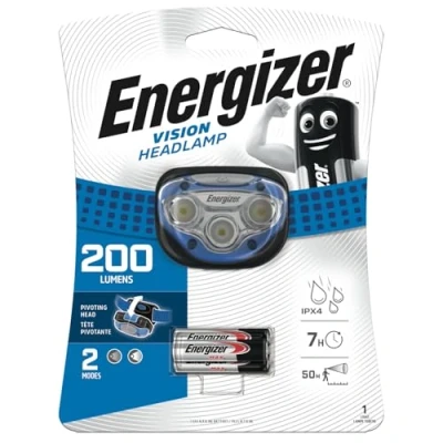 Imagen de Energizer Max Frontal deportivo de 200 lúmenes funciona con 3 pilas AAA, interruptor deslizante encedido y apagado, dos modos iluminación intenso suave