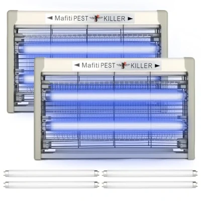 Imagen de mafiti Eléctrico Mata Mosquitos, 20W Trampa de Insectos con Luz UV, Moscas 2 Bombillas reemplazo, Polillas ect, Asesino Silencioso para Uso Residencial y Comercial (2Pack Grey)