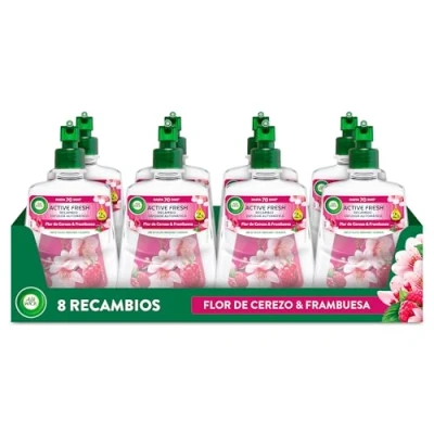 Imagen de Air Wick Active Fresh Spray Automatico Sin Aerosol Ambientador para casa con aroma a Flor de Cerezo &amp; Frambuesa Pack 8 Recambios (228mlx8)