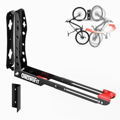 Imagen de ONETWOFIT Soporte de pared giratorio para bicicletas,Portabicicletas que ahorra espacio en el garaje,Fácil cargar y descargar, portabicicletas con capacidad 35 kg (Negro 1PCS)