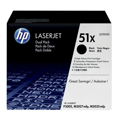 Imagen de HP 51X Pack de 2 cartuchos tóner original Laserjet alta capacidad para series P3005, M3027mfp y M3035mfp, color negro