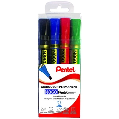 Imagen de Pentel N860/4 Estuche de 4 rotuladores permanentes punta cuadrada media negro/rojo/azul/verde