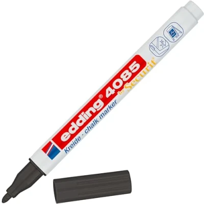 Imagen de edding 4085 marcador de tiza negro 1 rotulador punta redonda 2 mm rotuladores para cristal borrables pizarras, vidrio y espejos líquida cobertura opaca