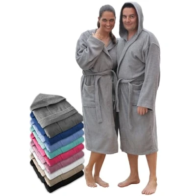 Imagen de LEBENGOOD Albornoz Hombre Unisex Capucha 100% Algodón Rizo Americano 400 gr, Bolsillos, Bata Suave, Toalla Ducha Mujer (hombre.Capucha Acero 3XL)