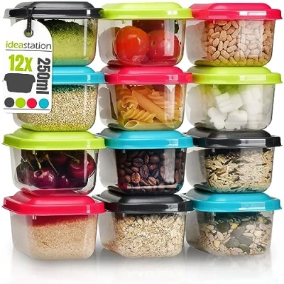 Imagen de idea station recipientes para alimentos plastico 12 x 250 ml colores con tapa botes cocina almacenaje fiambrera infantil