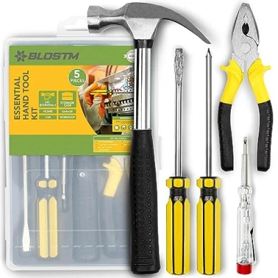 Imagen de BLOSTM kit de herramientas básicas para el hogar, 5 piezas esenciales mano propietarios viviendas o pequeñas emergencia cuando estás en marcha