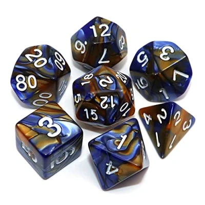 Imagen de Wild Magic Sorcerer dados Polyset Polidice Amarillo Azul Mármol Blanco Juego de 7 Piezas juegos rol Plástico poliédricos DnD / D&amp;D Calabozos y Dragones