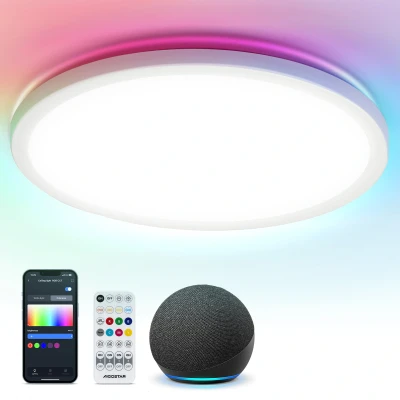 Imagen de Aigostar Mesh Lampara Techo Inteligente Delgada Bluetooth Mesh, Ø400mm, 36W, Alexa, 3500LM, 3000K 6500K y RGB regulable, Plafon LED para Dormitorio, Salon, Cocina