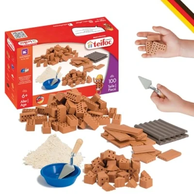 Imagen de teifoc 1530 Juego de accesorios para construcción piedra, 100 ladrillos en miniatura proyectos bricolaje, niños a partir 6 años