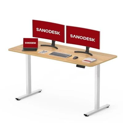Imagen de SANODESK 120 x 60 cm Escritorio Elevable Eléctrico con Tablero Regulable en Altura Telescópico Bidireccional Control de Memoria y Tecnología Anticolisión(Arce Blanco)