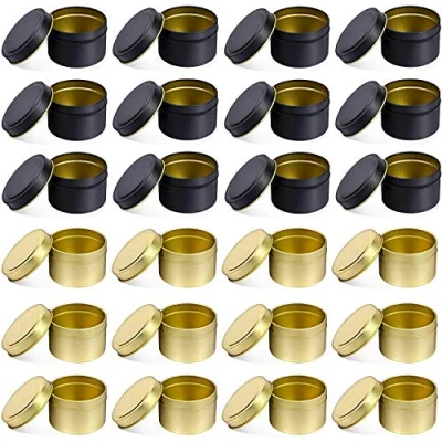 Imagen de NRANSON 24 tarros de Vela vacíos para Hacer Velas, recipientes Redondos Metal con Tapas a Granel, latas Reutilizables Velas DIY (8OZ,12PCS Black+12PCS Gold)