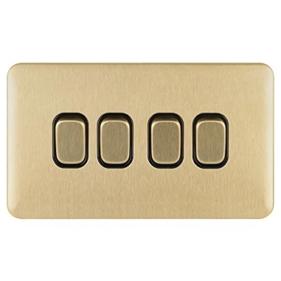 Imagen de Schneider Electric GGBL1042BSBS Lisse Interruptor sin tornillos, 10 AX 4G, 2 W, 240 V, latón satinado
