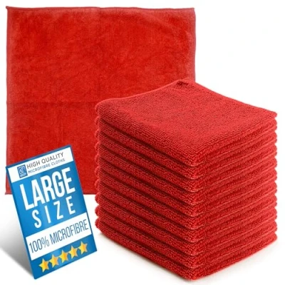 Imagen de Paño de limpieza microfibra, tamaño grande, 40 x cm, súper absorbente, sin pelusas, paños para el hogar, cocina, superficie, espejos, baños, motocicleta, coche (rojo, 10)