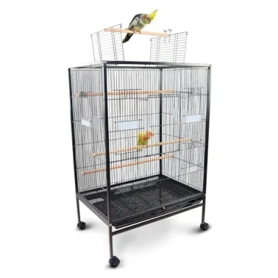 Imagen de Mobiclinic® Pets, Jaula de pájaros, NINFA, Ruedas Transporte, Frenos, Apertura Superior, Bandeja extraíble, 8 Puertas, Tamaño Grande, 95x43x61.5 cm, Comederos, Bebederos, Perchas Descanso