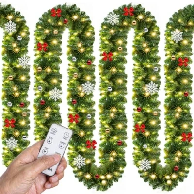 Imagen de Casaria Guirnalda de Navidad Abeto 5m 80LEDs Blanco Cálido Incl. Mando a Distancia 7 Modos Luz y Decoración Navideña