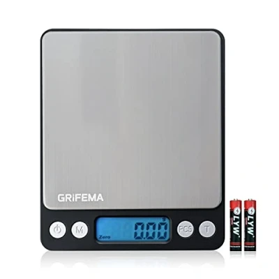 Imagen de GRIFEMA Báscula De Cocina Con Pantalla LCD, Digital, Balanza Tapa, Acero Inoxidable (Exclusivo En Amazon), 0.01 500 g