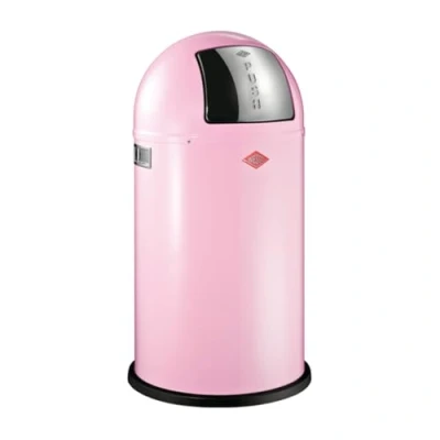 Imagen de WESCO Pushboy Papelera de acero con recubrimiento en polvo, 50 litros capacidad, tapa grande inoxidable, recipiente interior extraíble