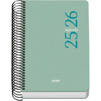 Imagen de Dohe Agenda Escolar 2025 2026 Día Página, Tamaño A6 (12x17 cm), Español e Inglés, Septiembre a Junio, Cierre de Espiral, Tapa Flexible ESENCIAL Verde
