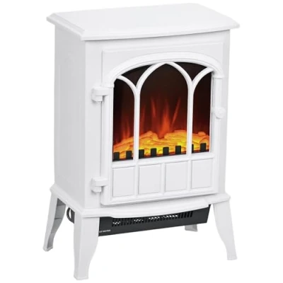 Imagen de HOMCOM Chimenea Eléctrica 1000W/2000W Decorativa con Ventana Efecto de Llama Temperatura Ajustable y Protección Sobrecalentamiento para 15 30 ㎡ 39x23x56,5 cm Blanco