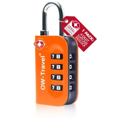 Imagen de OW Travel Candado maleta TSA Anti robo. numerico 4 Digitos. Combinacion Taquilla. Candados para mochilas y maletas. Taquilla Gimnasio. seguridad equipaje Naranja 1