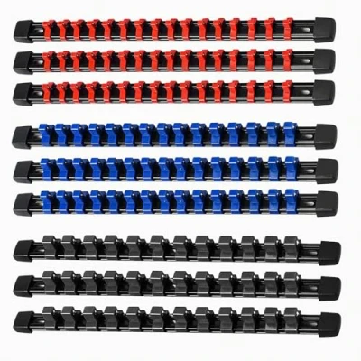 Imagen de ACEBON Juego de 9 piezas raíles para llaves vaso, con 129 clips, insertos 6,3 mm, 10 12,5 organizador vaso