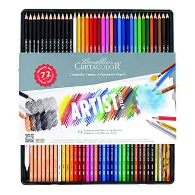 Imagen de CRETACOLOR Artist Studio XXL set, 72 piezas, incl. varios lápices de colores y grafito + 1x goma borrar papel, en estuche metálico resistente