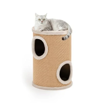 Imagen de lionto Barril rascador de Yute con Pelota Juego y Borde Peluche, Altura 50 cm, árbol Estable para Gatos pequeños Grandes, Cuidado Las Garras Empleo, Muchas Posibilidades