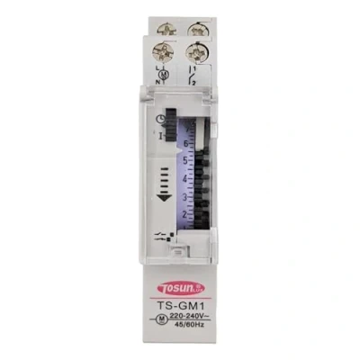 Imagen de Temporizador analógico Modular Carril DIN 18mm TOSUN, 24 Horas en tramos de 15 min, MAX 3500W, 220 240V AC Blanco