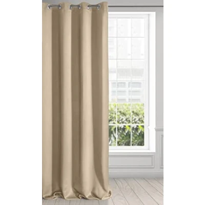 Imagen de Eurofirany Logan Cortina Opaca Extralarga 1 Unidad, Ojales, Bloquea la Luz, Oscurece Habitación, Dormitorio, Sala de Estar, Poliéster, Beige, 135x250 cm