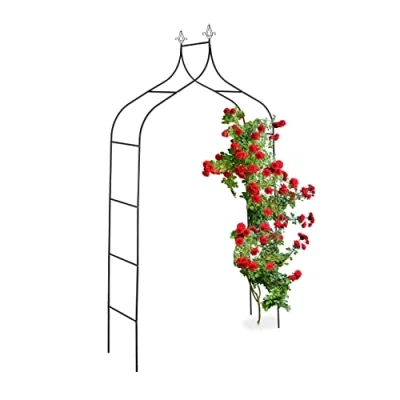 Imagen de Relaxdays Ros Arco Jardín Metálico, Soporte Trepadoras, Diseño Retro, 260 x 140 38 cm, Tutor Plantas Enredaderas, Negro, Acero