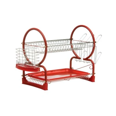 Imagen de Premier Housewares Escurridor de Platos (2 Pisos, Bandeja extraíble), Cromado y Color Rojo