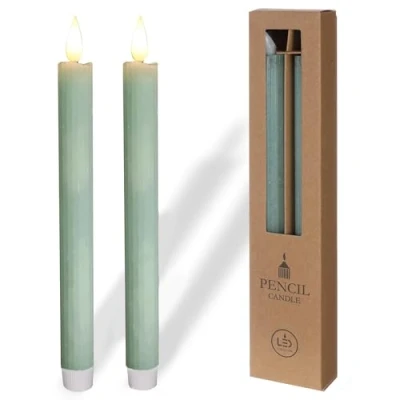 Imagen de COMFORDER Velas LED Efecto Llama Parpadeante (Set de 2), Cera Auténtica, Eléctricas con Temporizador, Pilas (Verde Eucalipto)