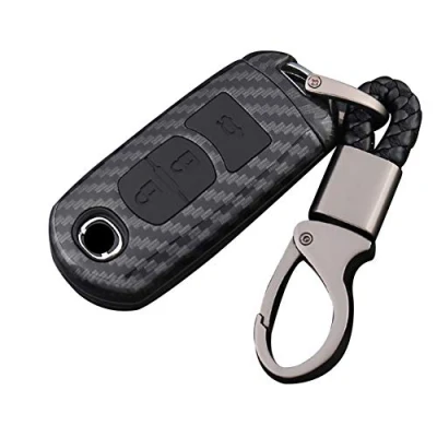 Imagen de Happyit Carcasa de Fibra Carbono ABS + Silicona Cubierta la Llave del Coche Casos para Mazda 2 3 5 6 8 Axela Atenza CX3 CX4 CX5 CX 7 9 MX5 Botones (Negro 2)