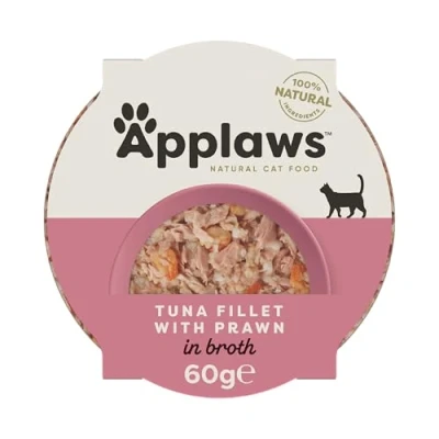 Imagen de Applaws Comida para Gatos 100% Natural, Lujoso Filete de Atún con Langostinos en Caldo, 10 tarrinas 60g