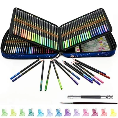 Imagen de Lápices de Colores Acuarelables Profesionales, juego 120, con pincel agua, Ideal para Adultos y Niños colorear, mezclar, poner en capas técnicas acuarela