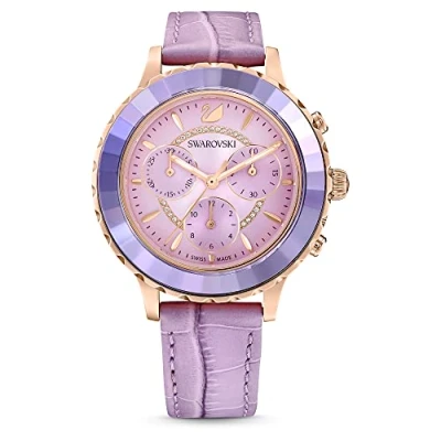 Imagen de Swarovski Reloj Octea Lux Chrono, Correa de Cuero Malva, Esfera Soleada en Tono Dorado y Detalles Cristal, la Colección