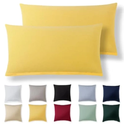 Imagen de Alreya Juego de 2 Fundas Almohada 100% Algodón Jersey 40 x 70 cm Amarillo Funda Cojín para Cama 40x70 Cojínes sofá hipoalergénica