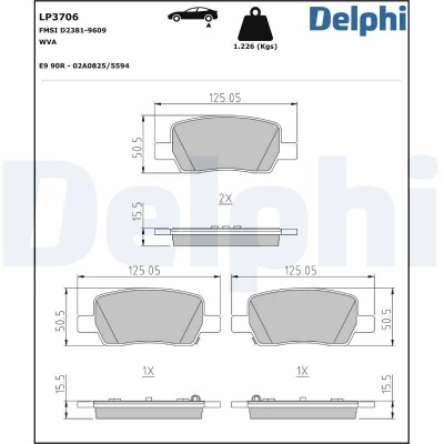 Imagen de DELPHI LP3706 Juego de pastillas freno con avisador acústico desgaste Chapa antichirridos sin accesorios HYUNDAI: Santa Fé IV, KIA: Sorento IV