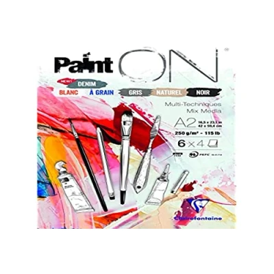 Imagen de Clairefontaine 975412C Bloc de papel dibujo con 24 hojas 42 x 59 cm, 4 250 g, colores surtidos (4 en blanco, grano, gris, natural, negro y vaquero)